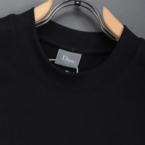Dior Women T-Shirt with Dior Clover Embroidery Regular Fit Black Cotton Jersey
