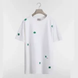 T-Shirt with Dior Clover Embroidery Relaxed Fit White Cotton Jersey