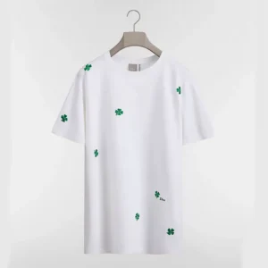 T-Shirt with Dior Clover Embroidery Relaxed Fit White Cotton Jersey