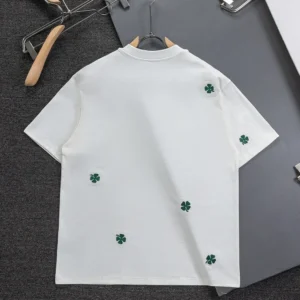 Dior Men T-Shirt with Dior Clover Embroidery Relaxed Fit White Cotton Jersey