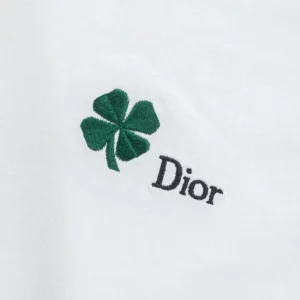 Dior Men T-Shirt with Dior Clover Embroidery Relaxed Fit White Cotton Jersey
