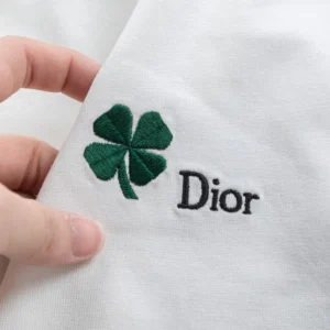 Dior Men T-Shirt with Dior Clover Embroidery Relaxed Fit White Cotton Jersey
