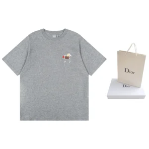 Dior Men T-Shirt with Horse Embroidery Relaxed Fit Gray Cotton Jersey 683J624A0677