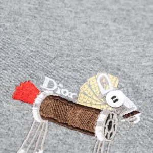 Dior Men T-Shirt with Horse Embroidery Relaxed Fit Gray Cotton Jersey 683J624A0677