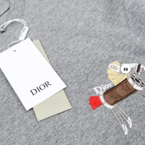 Dior Men T-Shirt with Horse Embroidery Relaxed Fit Gray Cotton Jersey 683J624A0677