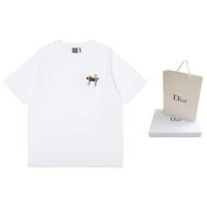 Dior Women T-Shirt with Horse Embroidery Relaxed Fit White Cotton Jersey 683J624A0677