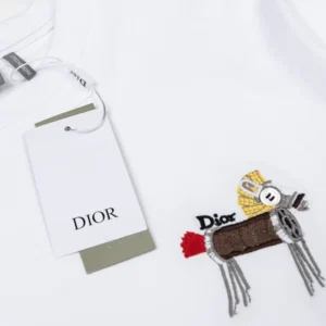 Dior Women T-Shirt with Horse Embroidery Relaxed Fit White Cotton Jersey 683J624A0677