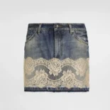 Dolce Gabbana D&G Women Denim Skirt with Lace-F4C6NDG8