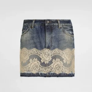 Dolce Gabbana D&G Women Denim Skirt with Lace-F4C6NDG8
