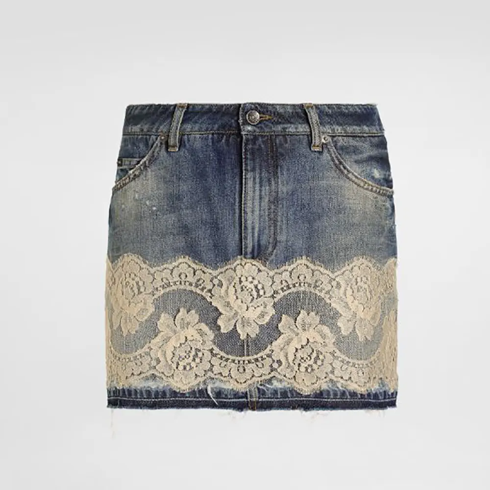 Dolce Gabbana D&G Women Denim Skirt with Lace-F4C6NDG8