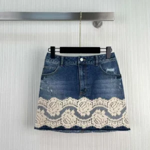 Dolce Gabbana D&G Women Denim Skirt with Lace-F4C6NDG8