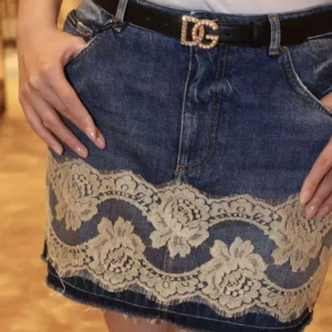 Dolce Gabbana D&G Women Denim Skirt with Lace-F4C6NDG8