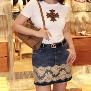Dolce Gabbana D&G Women Denim Skirt with Lace-F4C6NDG8