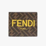 Fendi Men Bi-Fold Wallet In ROMA Logo FF Motif Fabric Brown