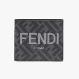 Fendi Men Bi-Fold Wallet In ROMA Logo FF Motif Fabric Gray