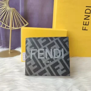 Fendi Men Bi-Fold Wallet In ROMA Logo FF Motif Fabric Gray