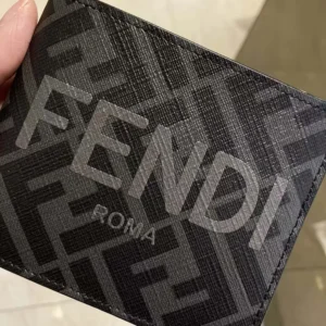 Fendi Men Bi-Fold Wallet In ROMA Logo FF Motif Fabric Gray