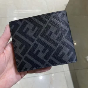 Fendi Men Bi-Fold Wallet In ROMA Logo FF Motif Fabric Gray