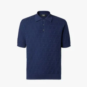 Fendi Men Dark Blue Cotton Tricot Polo Shirt FZC162AU