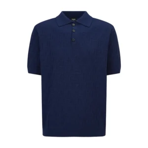 Fendi Men Dark Blue Cotton Tricot Polo Shirt FZC162AU