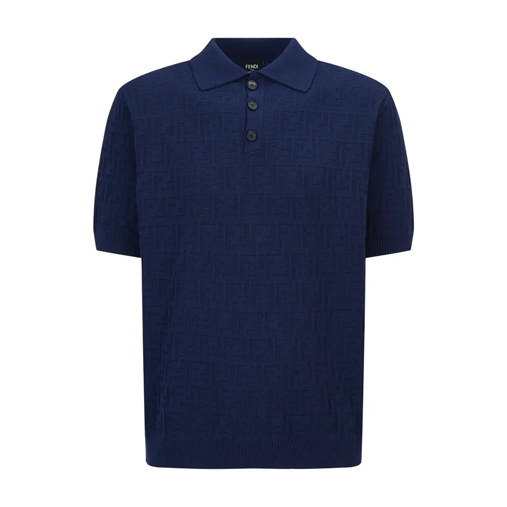 Fendi Men Dark Blue Cotton Tricot Polo Shirt FZC162AU