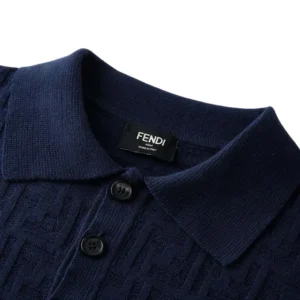 Fendi Men Dark Blue Cotton Tricot Polo Shirt FZC162AU