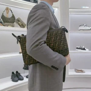 Fendi Men Simply FF Shoulder Bag with Fendi Baguette Motif
