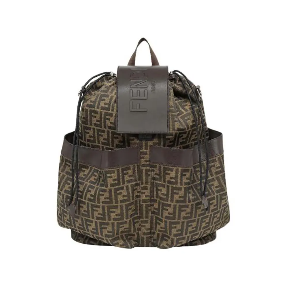 Fendi Men Strike Medium FF Jacquard Fabric Backpack-Brown
