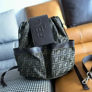 Fendi Men Strike Medium FF Jacquard Fabric Backpack-Brown
