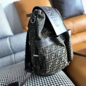 Fendi Men Strike Medium FF Jacquard Fabric Backpack-Brown