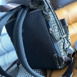Fendi Men Strike Medium FF Jacquard Fabric Backpack-Brown
