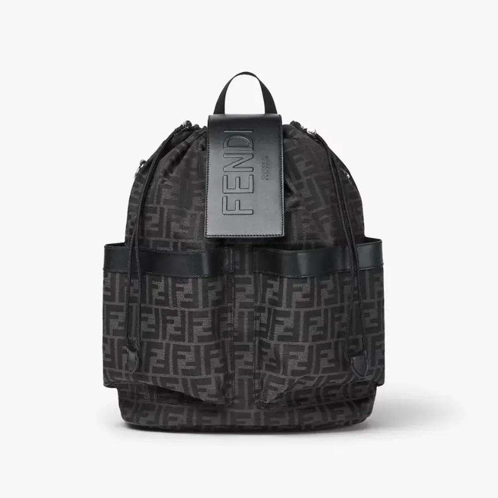 Fendi Men Strike Medium FF Jacquard Fabric Backpack-Gray