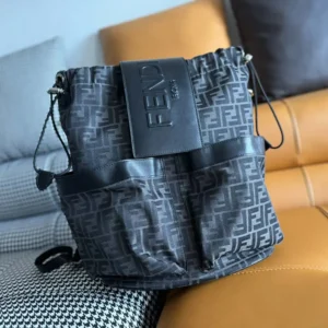 Fendi Men Strike Medium FF Jacquard Fabric Backpack-Gray