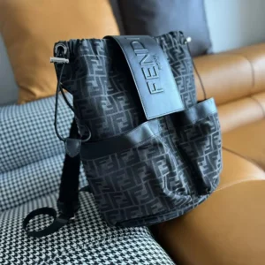 Fendi Men Strike Medium FF Jacquard Fabric Backpack-Gray