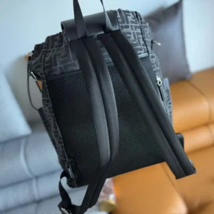 Fendi Men Strike Medium FF Jacquard Fabric Backpack-Gray