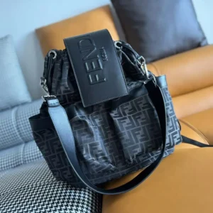 Fendi Men Strike Medium FF Jacquard Fabric Backpack-Gray