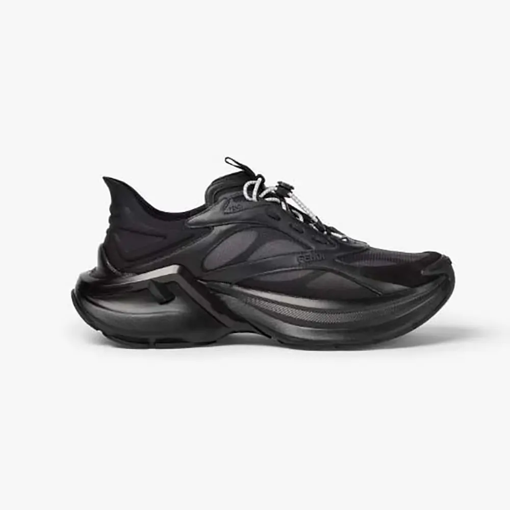 Fendi Unisex F-Light Sneakers Black Leather and Mesh Running Shoes 1 Fendi Unisex F-Light Sneakers Black Leather and Mesh Running Shoes