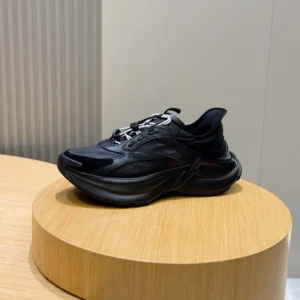 Fendi Unisex F-Light Sneakers Black Leather and Mesh Running Shoes