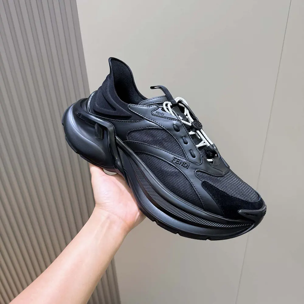 Fendi Unisex F-Light Sneakers Black Leather and Mesh Running Shoes 8 Fendi Unisex F-Light Sneakers Black Leather and Mesh Running Shoes