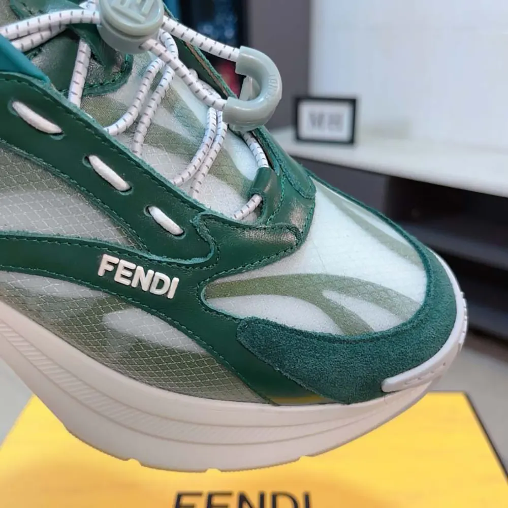 Fendi Unisex F-Light Sneakers Green Mesh and Leather Running Shoes 7 Fendi Unisex F-Light Sneakers Green Mesh and Leather Running Shoes