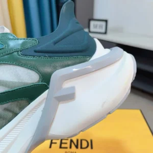 Fendi Unisex F-Light Sneakers Green Mesh and Leather Running Shoes