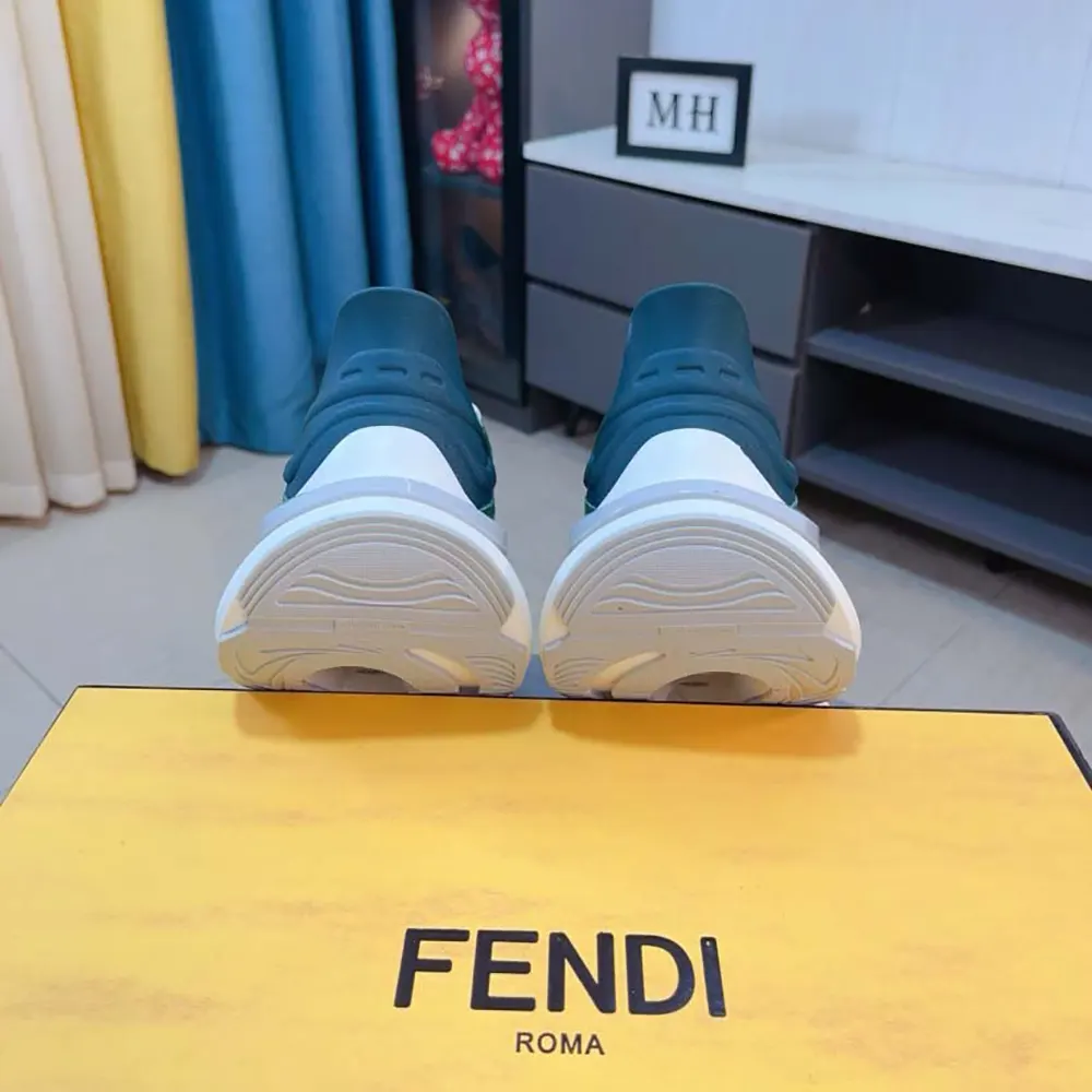Fendi Unisex F-Light Sneakers Green Mesh and Leather Running Shoes 6 Fendi Unisex F-Light Sneakers Green Mesh and Leather Running Shoes