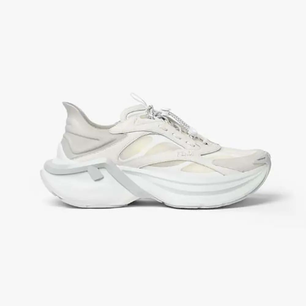 Fendi Unisex F-Light Sneakers White Leather and Mesh Running Shoes 1 Fendi Unisex F-Light Sneakers White Leather and Mesh Running Shoes