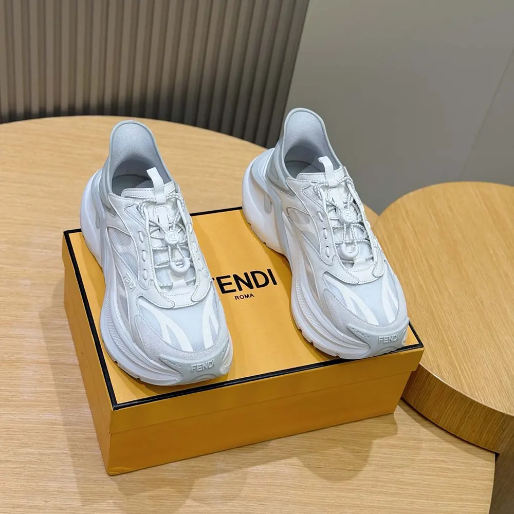 Fendi Unisex F-Light Sneakers White Leather and Mesh Running Shoes 2 Fendi Unisex F-Light Sneakers White Leather and Mesh Running Shoes