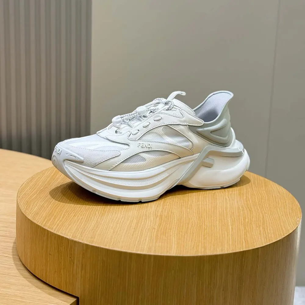 Fendi Unisex F-Light Sneakers White Leather and Mesh Running Shoes 6 Fendi Unisex F-Light Sneakers White Leather and Mesh Running Shoes