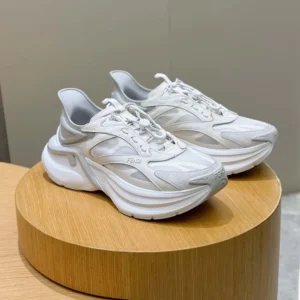Fendi Unisex F-Light Sneakers White Leather and Mesh Running Shoes