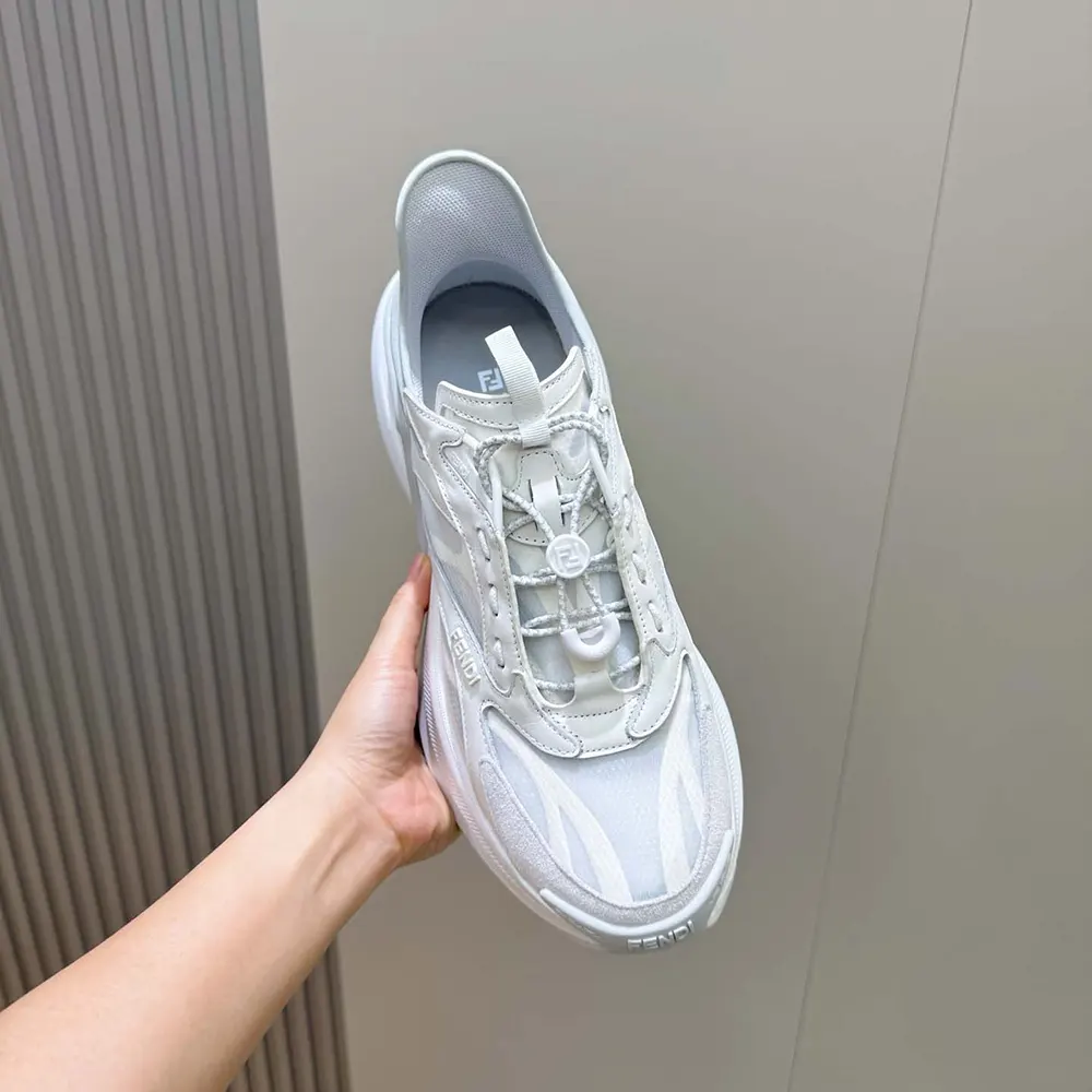 Fendi Unisex F-Light Sneakers White Leather and Mesh Running Shoes 7 Fendi Unisex F-Light Sneakers White Leather and Mesh Running Shoes