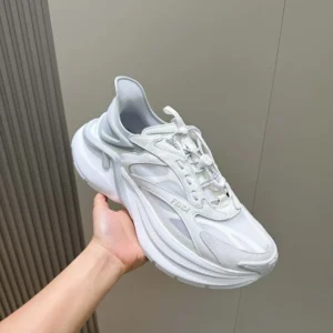 Fendi Unisex F-Light Sneakers White Leather and Mesh Running Shoes