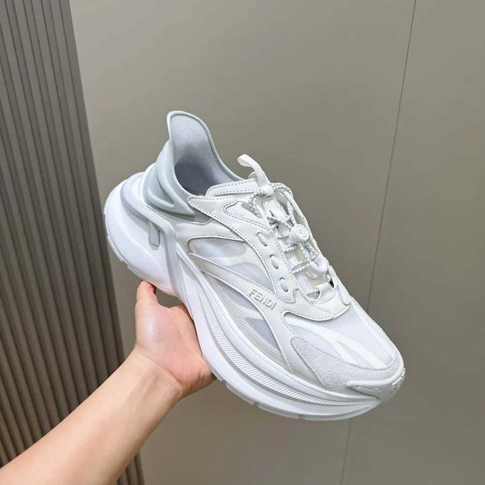 Fendi Unisex F-Light Sneakers White Leather and Mesh Running Shoes 8 Fendi Unisex F-Light Sneakers White Leather and Mesh Running Shoes