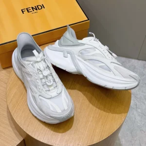 Fendi Unisex F-Light Sneakers White Leather and Mesh Running Shoes